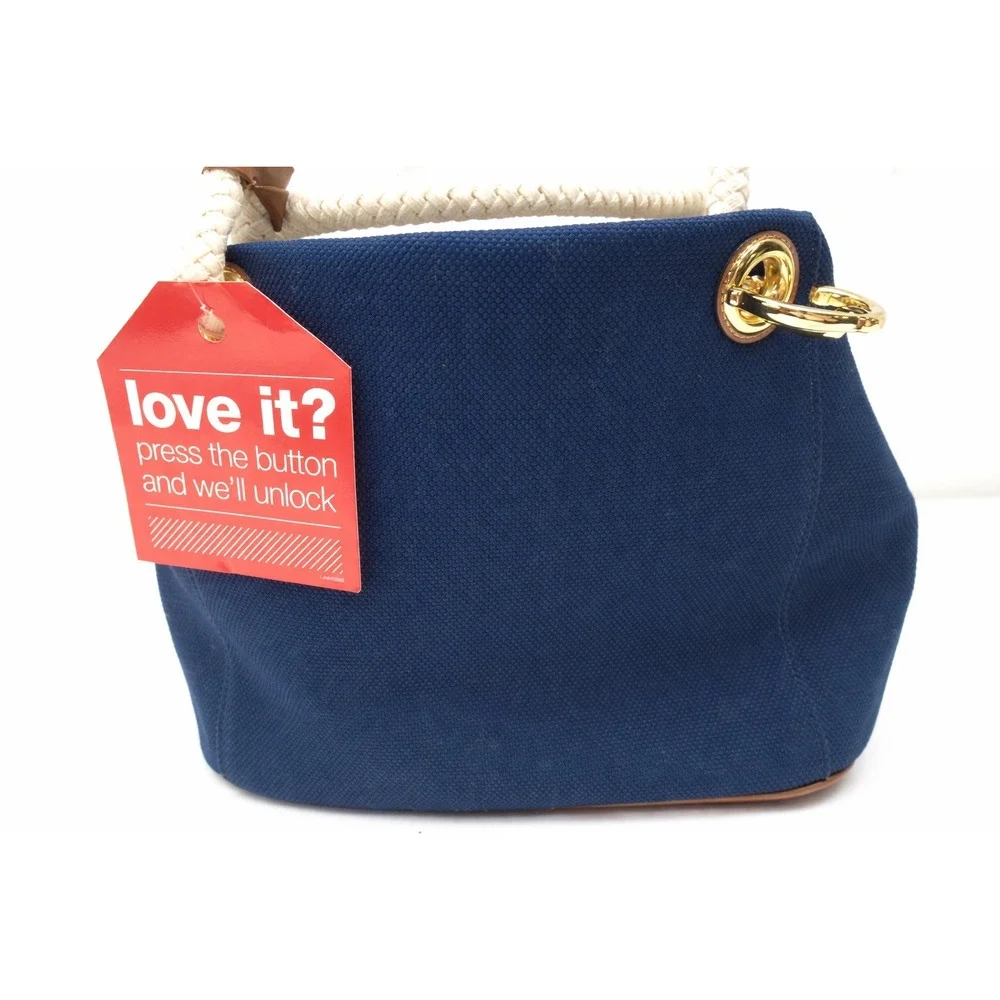 MICHAEL KORS Marina Medium Grab Bag Navy Canvas Rope Handles‎ NWT